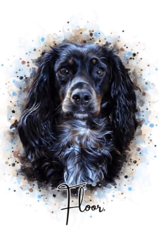 Foto van Corrine D. met hun Waterverf-portret