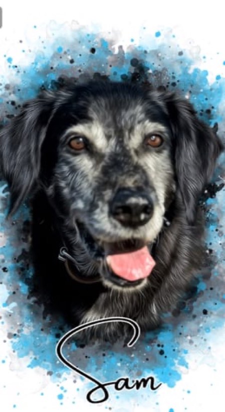 Foto van Sacha K. met hun Waterverf-portret